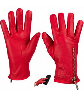 Rękawiczki skórzane damskie polar na dotyk TOUCH FINGER czerwone BELTIMORE  K27