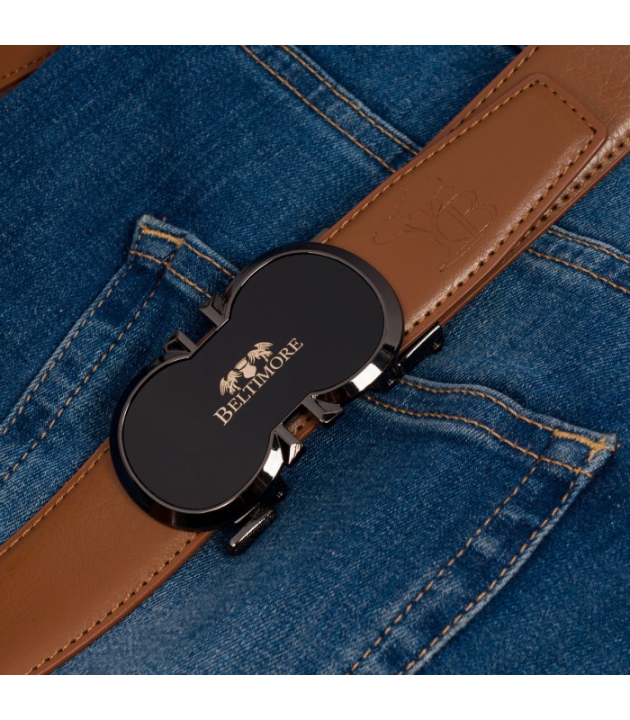 Pasek męski skórzany do spodni casual garnituru automat jasny brąz Beltimore A39
