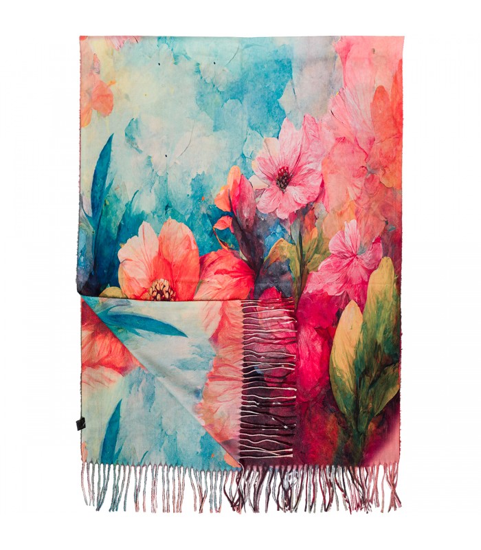 Modnym szalik damski stylowe frędzle akwarelowy kwiatowy wzór kolorowy RC-16-1