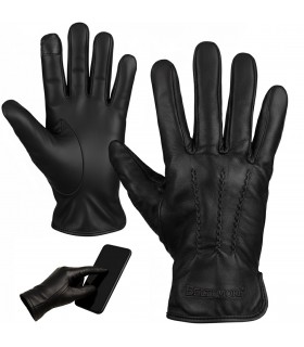 Rękawiczki skórzane męskie polar miś touch finger DOTYK ekran czarne BELTIMORE K32