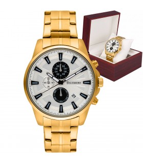 Zegarek męski na bransolecie duży solidny chronograf datownik złoty Beltimore BT04