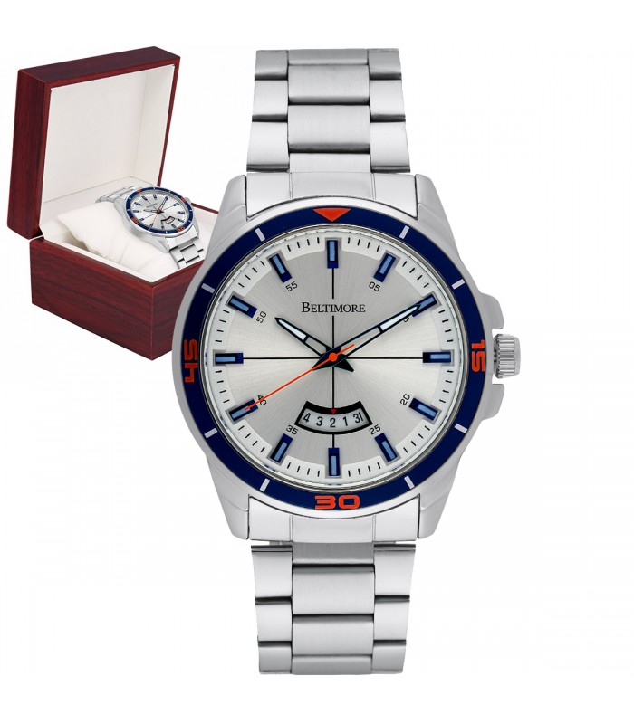 Zegarek męski bransoleta duży solidny z datownikiem marines premium Beltimore BT03