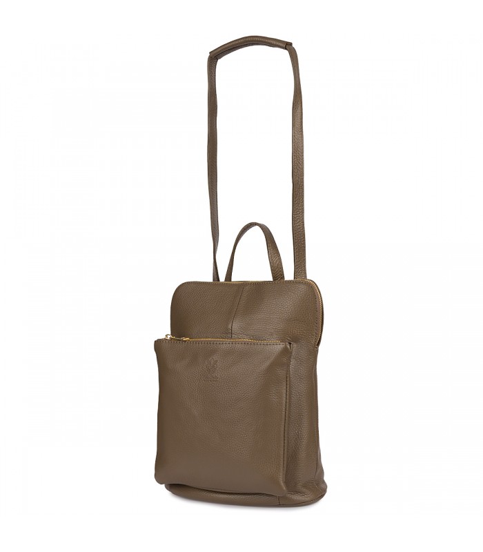 Skórzany plecak damski torba 2w1 elegancki A4 włoski pojemny taupe Vera Pelle S40