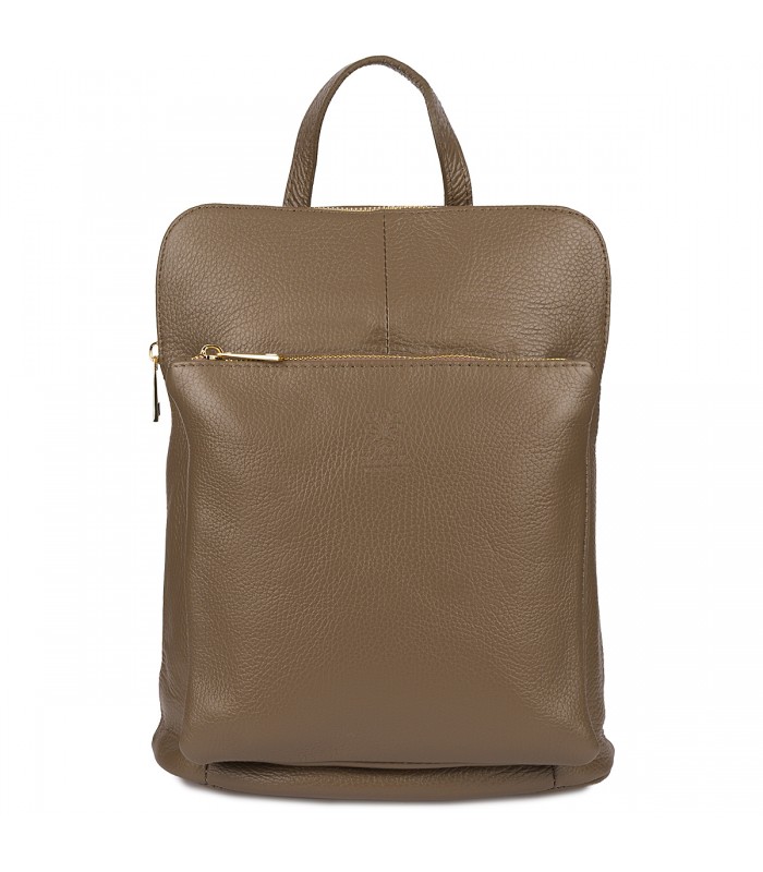 Skórzany plecak damski torba 2w1 elegancki A4 włoski pojemny taupe Vera Pelle S40