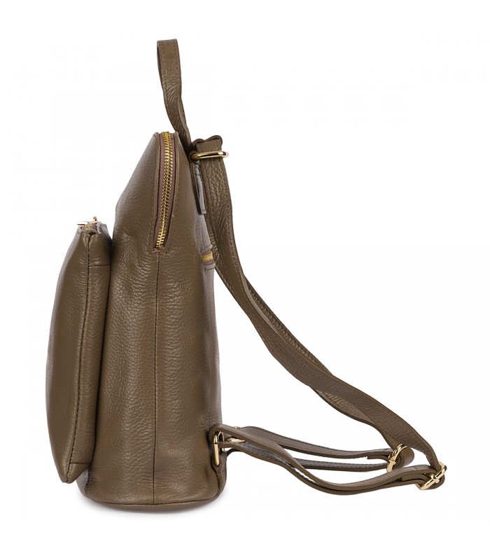 Skórzany plecak damski torba 2w1 elegancki A4 włoski pojemny taupe Vera Pelle S40