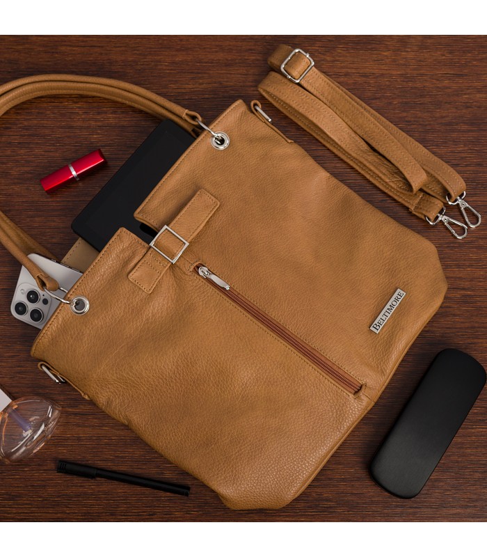 Torebka Damska Shopper Skóra Naturalna Miękka Beltimore Camel 935