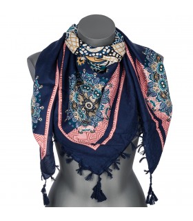 Granatowa chusta w kwiaty i paisley – stylowy dodatek do każdej stylizacji DB-9A