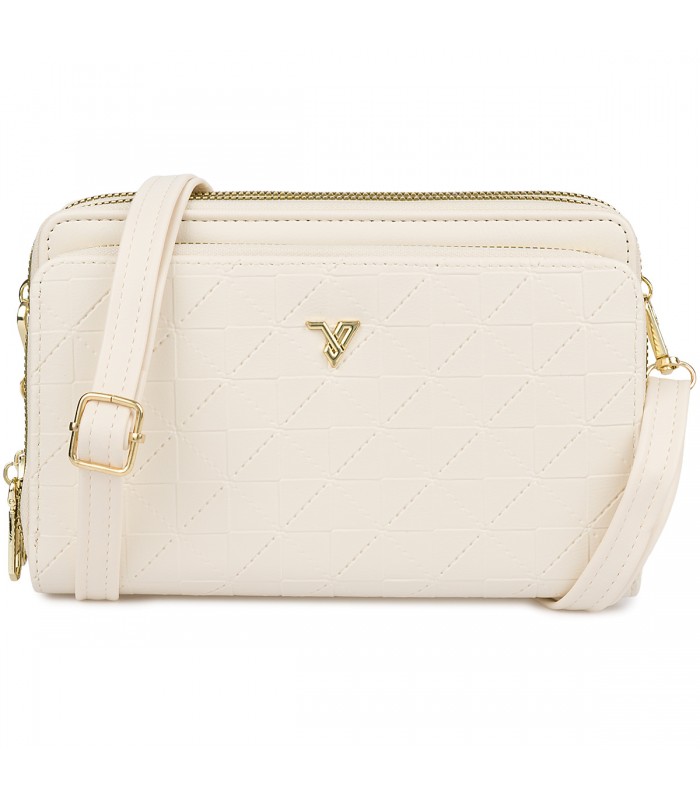 Ecru Torebka crossbody damska mini na telefon i dokumenty POR-T-51