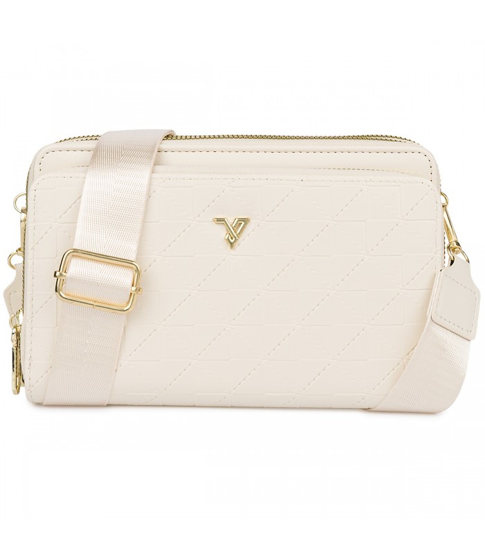 Ecru Torebka crossbody damska mini na telefon i dokumenty POR-T-51