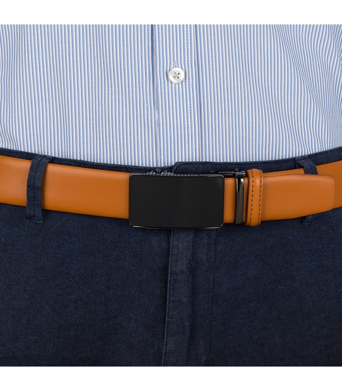 Pasek męski skórzany 3,5 cm klamra automatyczna Beltimore camel 02-543