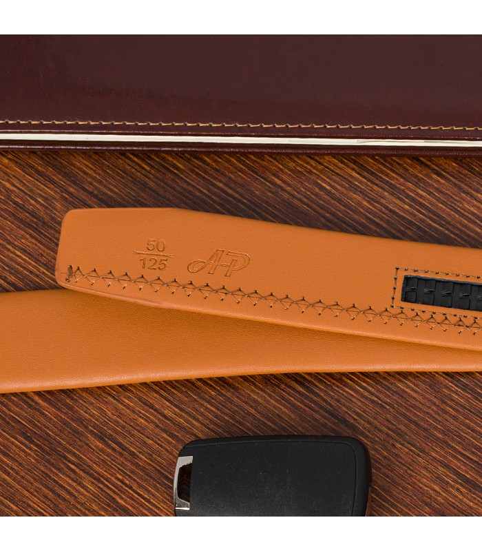 Pasek męski skórzany 3,5 cm klamra automatyczna Beltimore camel 02-543