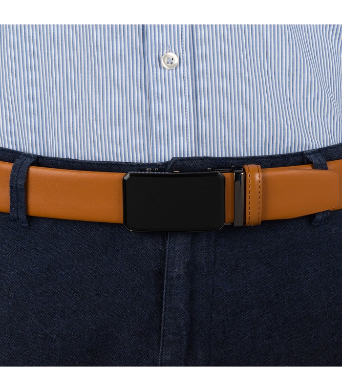 Pasek męski skórzany 3,5 cm klamra automatyczna Beltimore camel 02-547