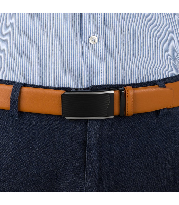 Pasek męski skórzany 3,5 cm klamra automatyczna Beltimore camel 02-552