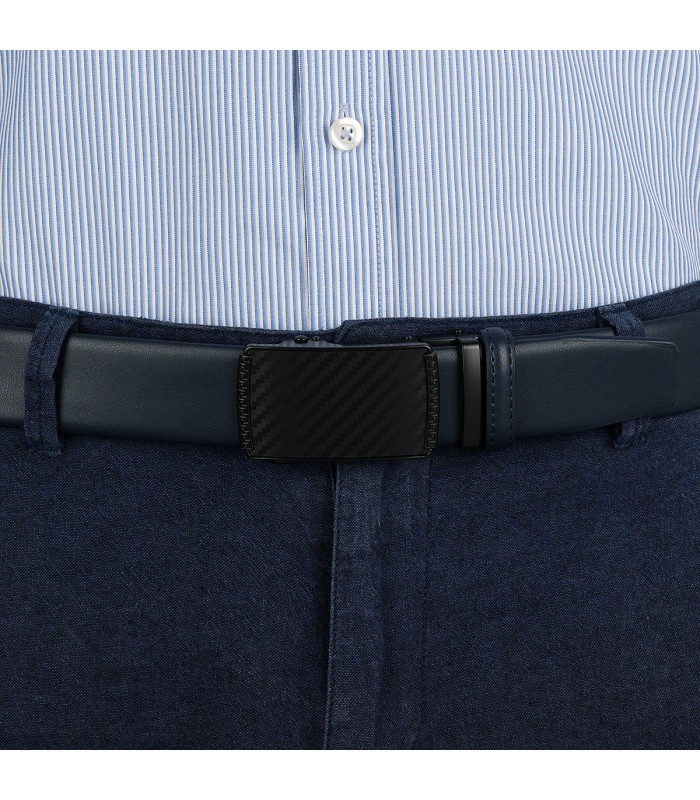 Pasek męski skórzany 3,5 cm klamra automatyczna Beltimore granatowy 02-554