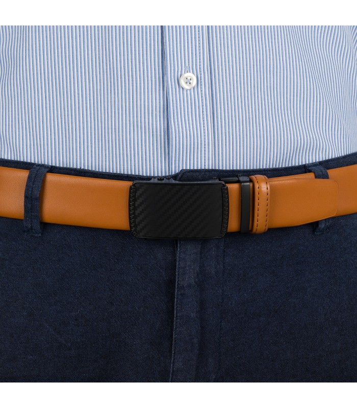 Pasek męski skórzany 3,5 cm klamra automatyczna Beltimore camel 02-554