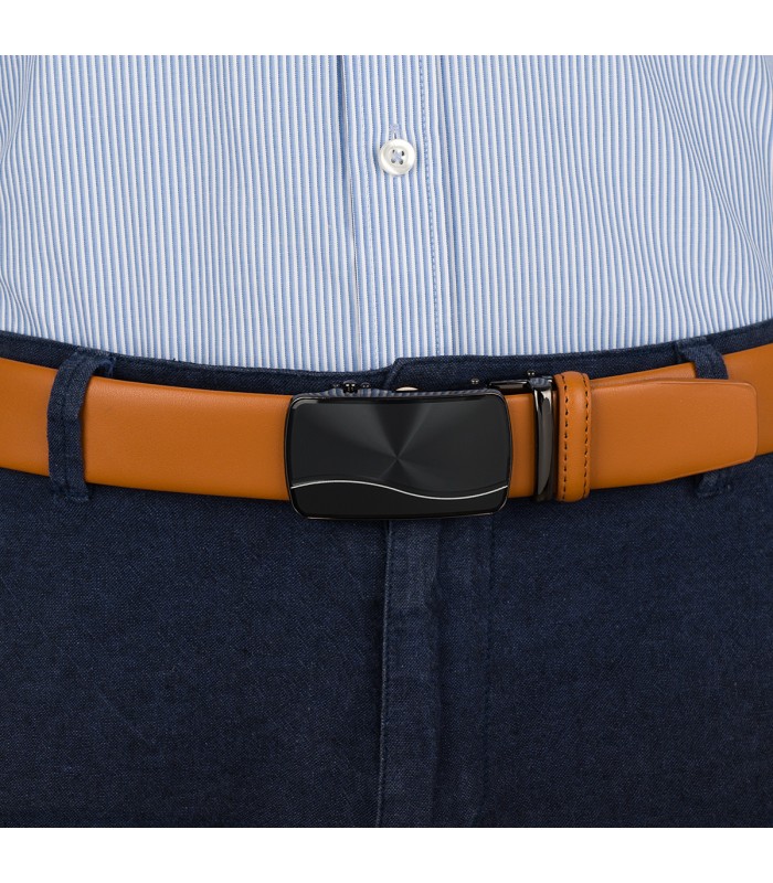 Pasek męski skórzany 3,5 cm klamra automatyczna Beltimore camel 02-562
