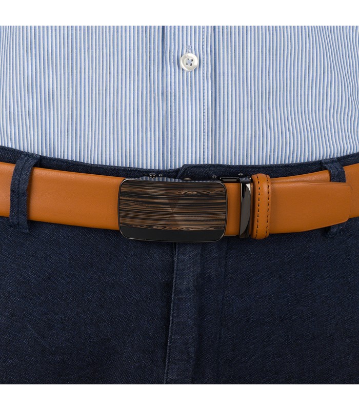 Pasek męski skórzany 3,5 cm klamra automatyczna Beltimore camel 02-563
