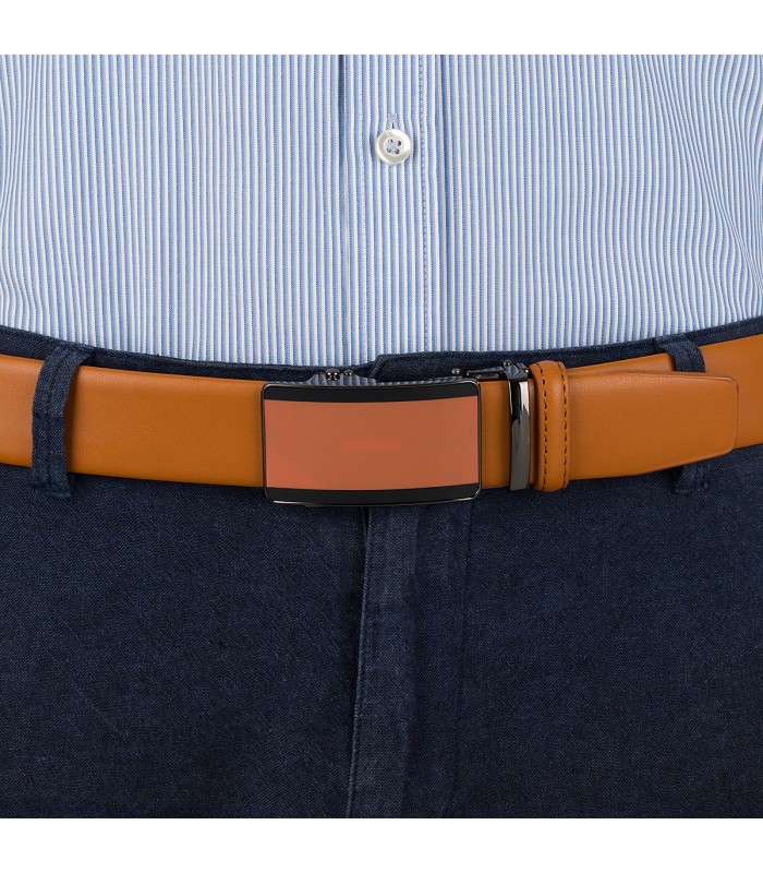 Pasek męski skórzany 3,5 cm klamra automatyczna Beltimore camel 02-572