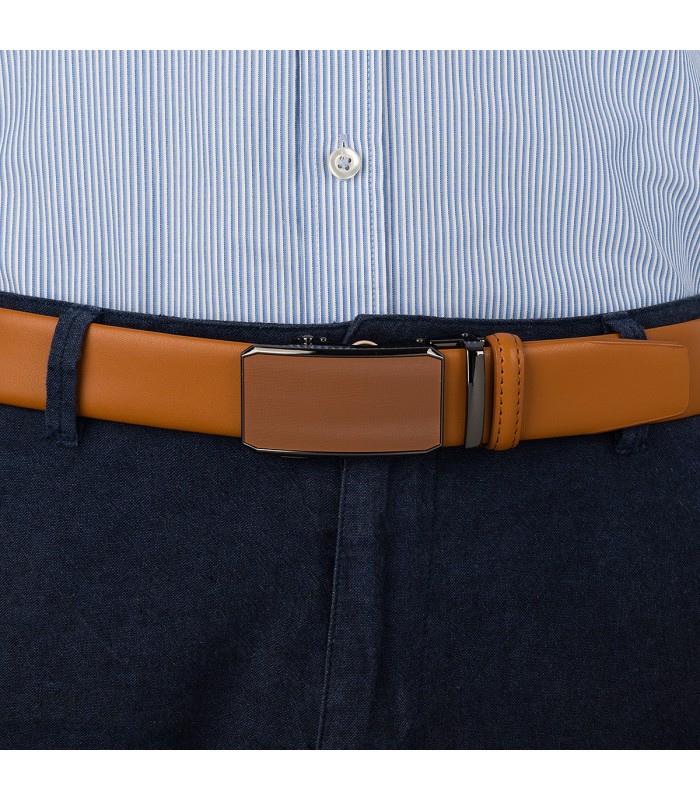 Pasek męski skórzany 3,5 cm klamra automatyczna Beltimore camelowy 02-592