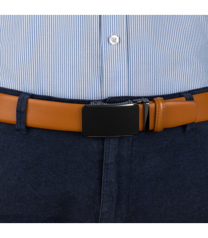 Pasek męski skórzany 3,5 cm klamra automatyczna Beltimore camelowy 02-594