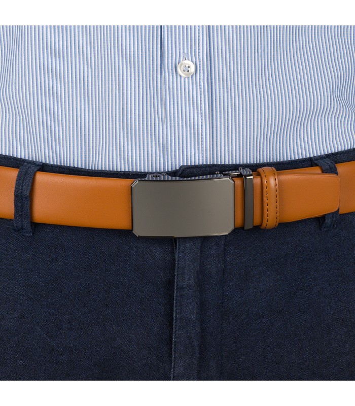 Pasek męski skórzany 3,5 cm klamra automatyczna Beltimore camelowy 02-595