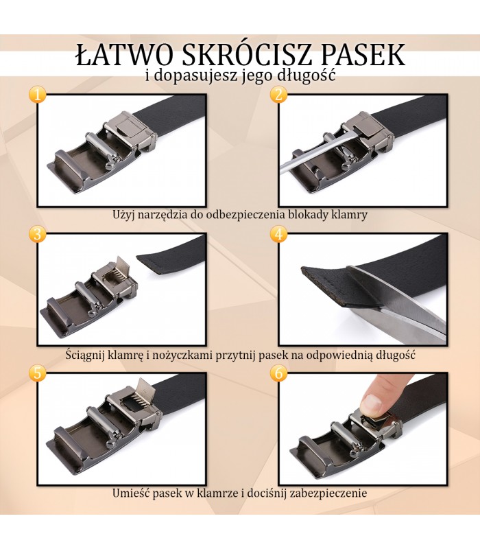 Pasek męski skórzany 3,5 cm klamra automatyczna Beltimore szary 50-569
