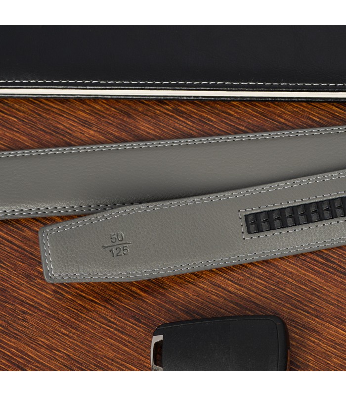 Pasek męski skórzany 3,5 cm klamra automatyczna Beltimore szary 50-601