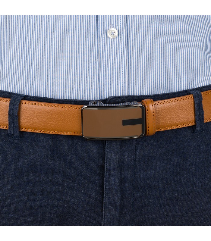 Pasek męski skórzany 3,5 cm klamra automatyczna Beltimore camel 50-551