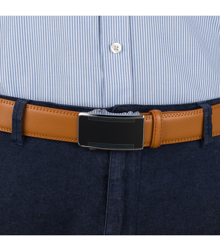 Pasek męski skórzany 3,5 cm klamra automatyczna Beltimore camel 50-596