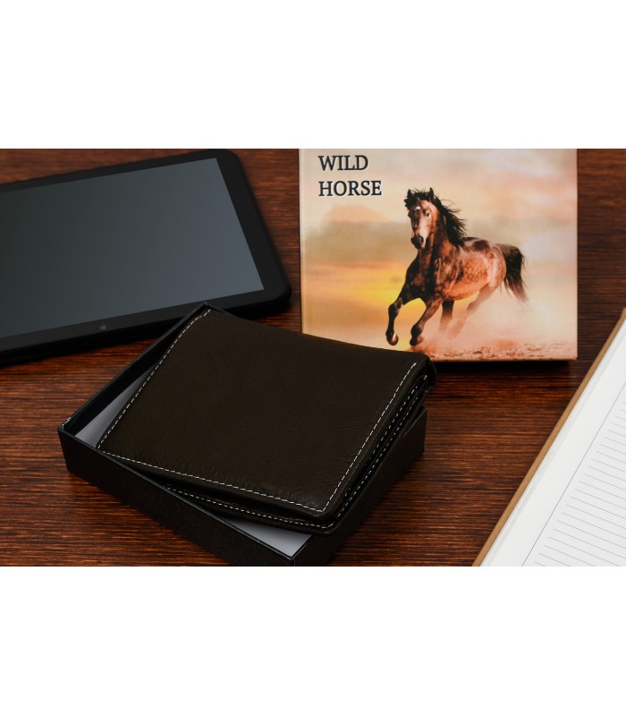 Portfel męski skórzany ciemnobrązowy vintage duży RFiD I45