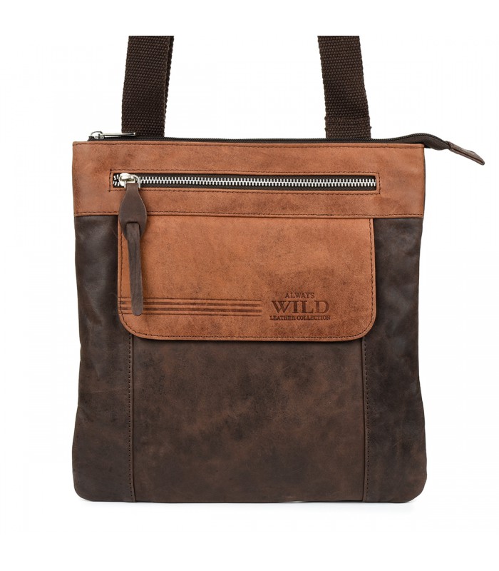 Torba męska brązowa listonoszka vintage z paskiem A.Wild 061