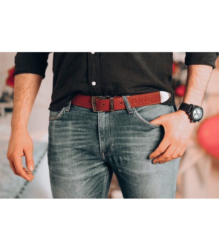 Beltimore męski skórzany pasek szeroki jeans koniak 522