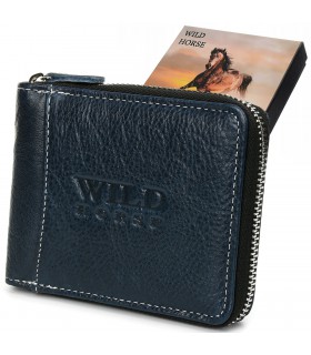Granatowy Portfel skórzany zasuwany duży Wild RFiD H02
