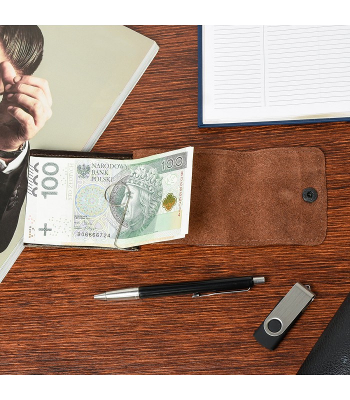 Banknotówka portfel brązowy etui na pieniądze retro uniseks skórzane G65