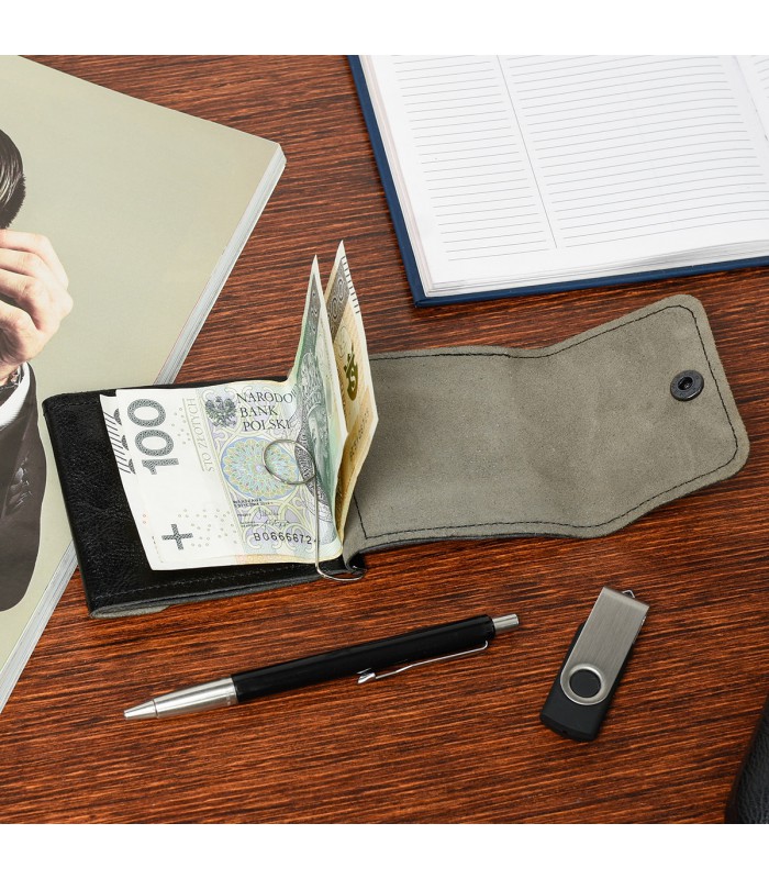 Banknotówka portfel czarny etui na pieniądze retro uniseks skórzane G65