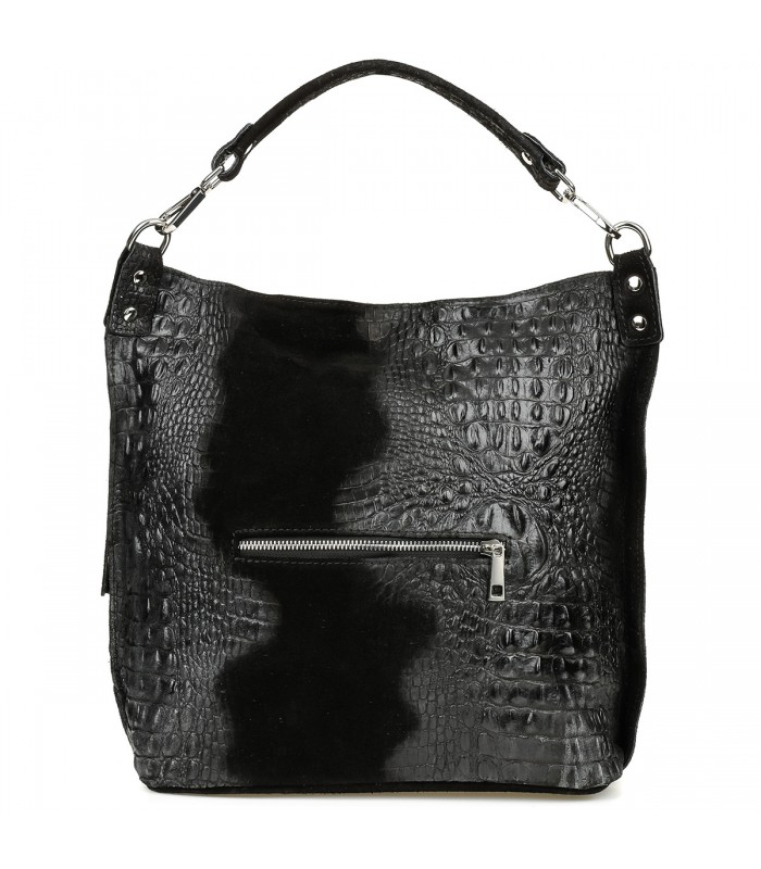 Czarna torebka skórzana zamszowa shopper W10