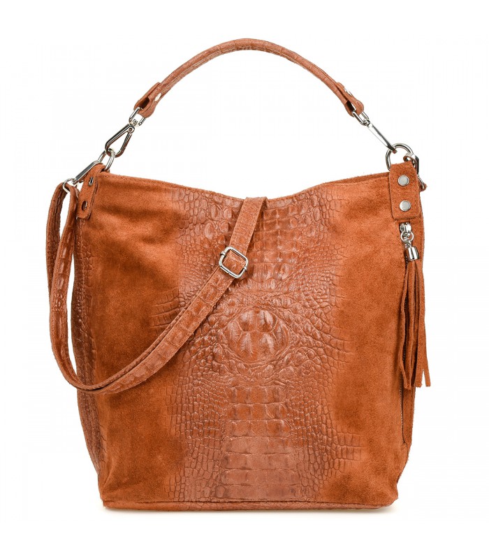 Brązowa torebka skórzana zamszowa shopper W10