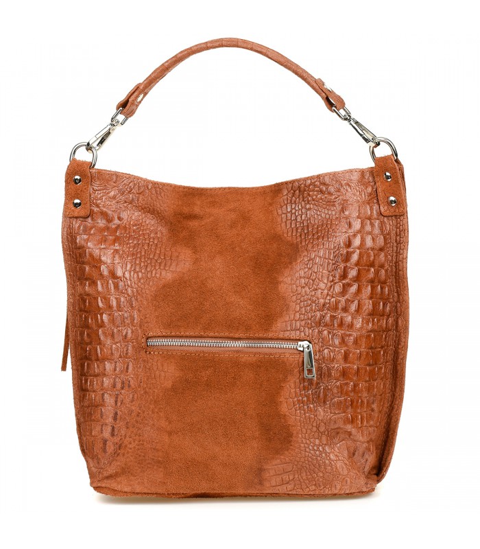 Brązowa torebka skórzana zamszowa shopper W10