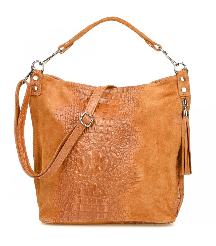 Camel torebka skórzana zamszowa shopper W10