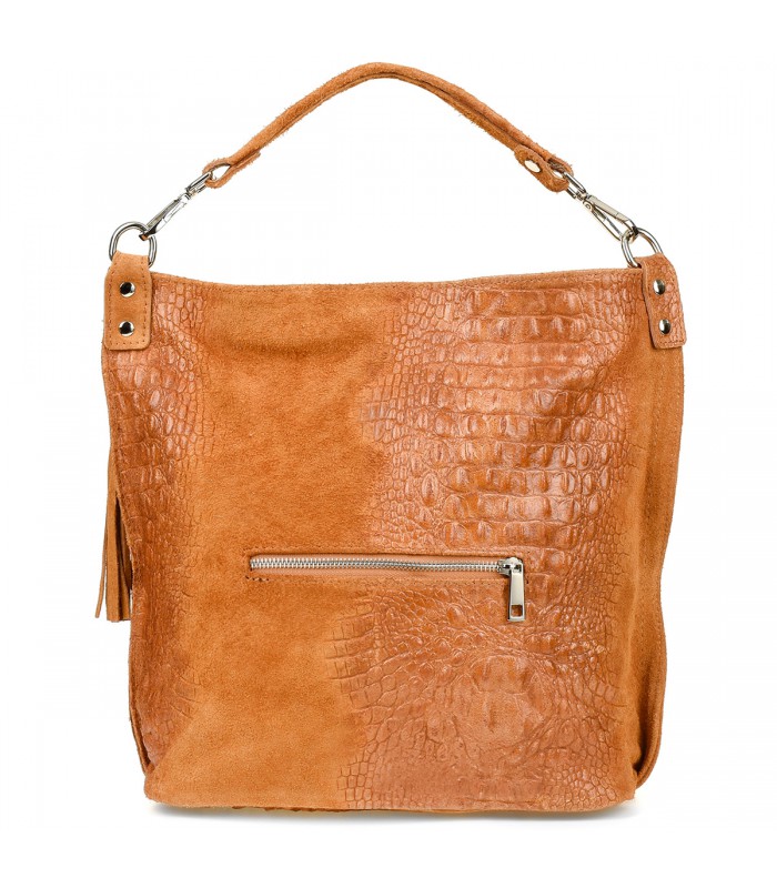 Camel torebka skórzana zamszowa shopper W10
