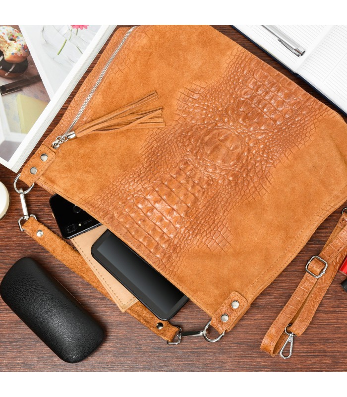 Camel torebka skórzana zamszowa shopper W10