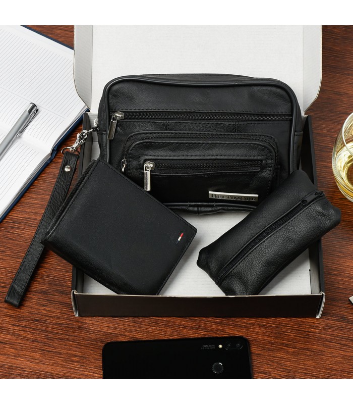 Zestaw męski skórzany premium Beltimore portfel saszetka etui P69