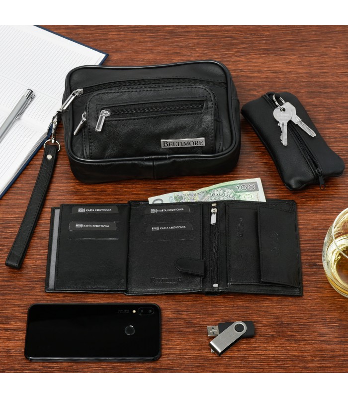 Zestaw męski skórzany premium Beltimore portfel saszetka etui P69