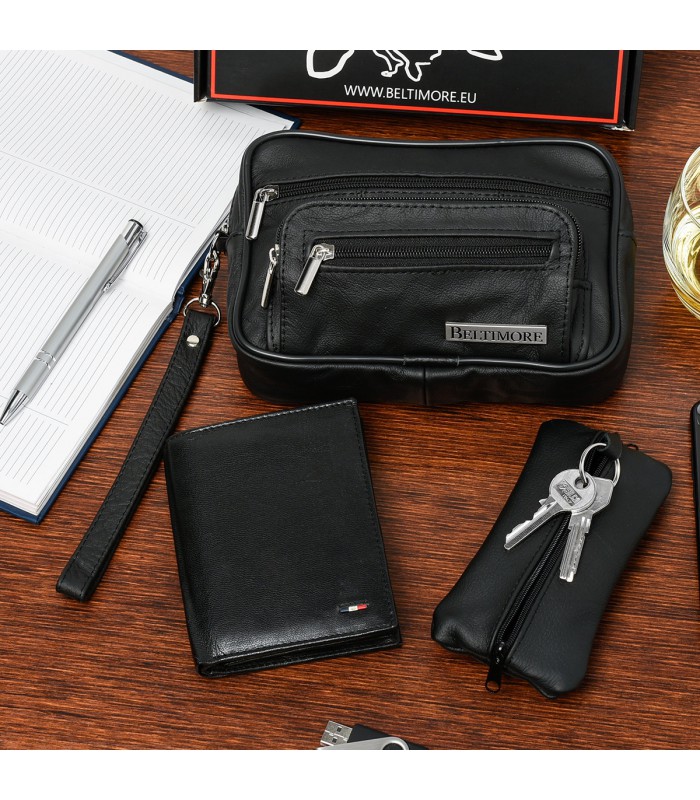 Zestaw męski skórzany premium Beltimore portfel saszetka etui P69