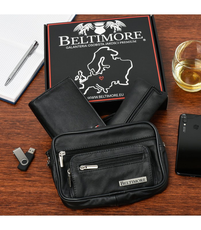 Zestaw męski skórzany premium Beltimore portfel saszetka etui P69