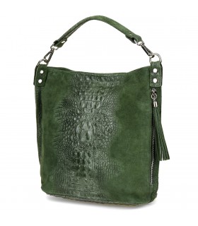 Ciemno zielona torebka skórzana zamszowa shopper W10