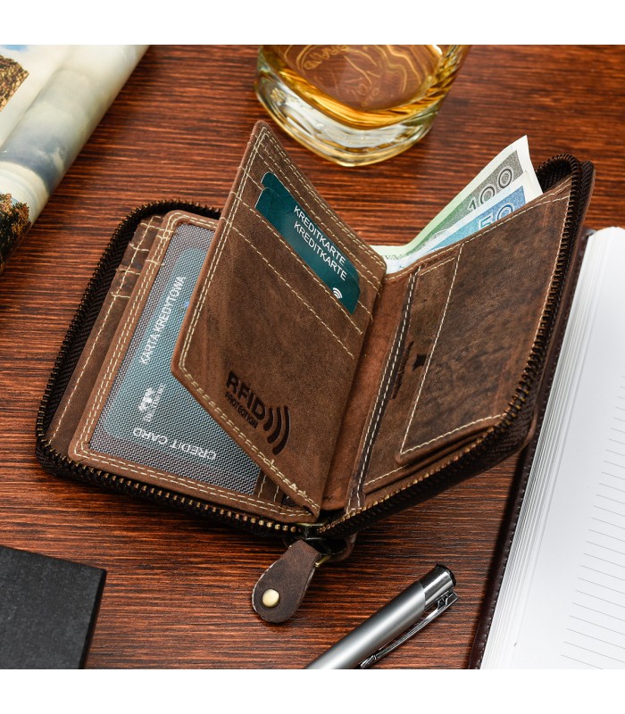 Brązowy duży portfel skórzany męski skóra nubuk Beltimore vintage G71