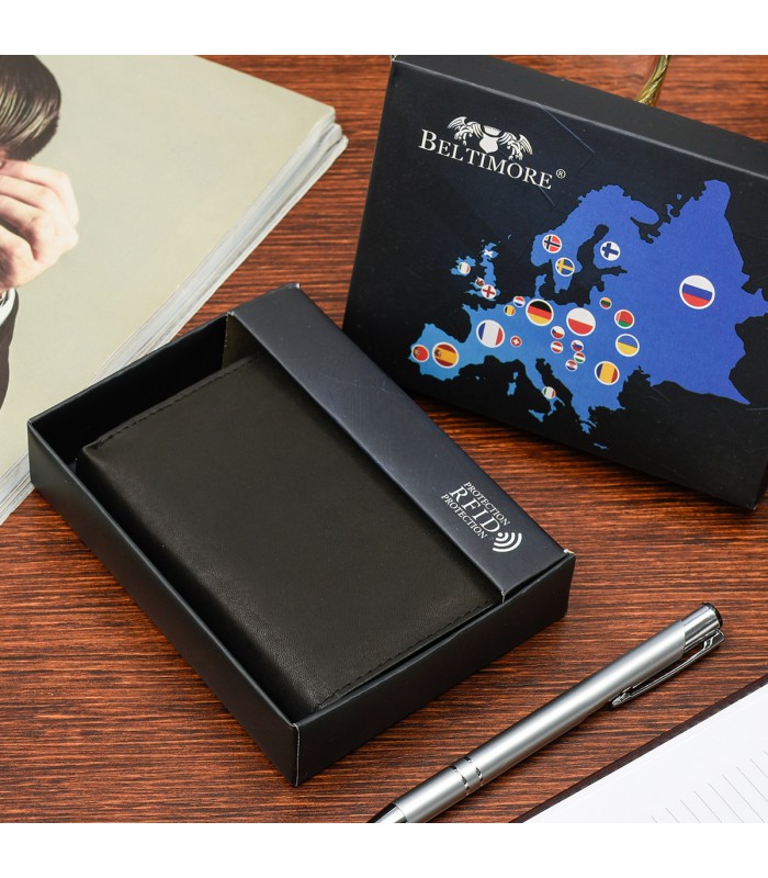 Męski portfel skórzany klasyczny RFiD czarny Beltimore U93