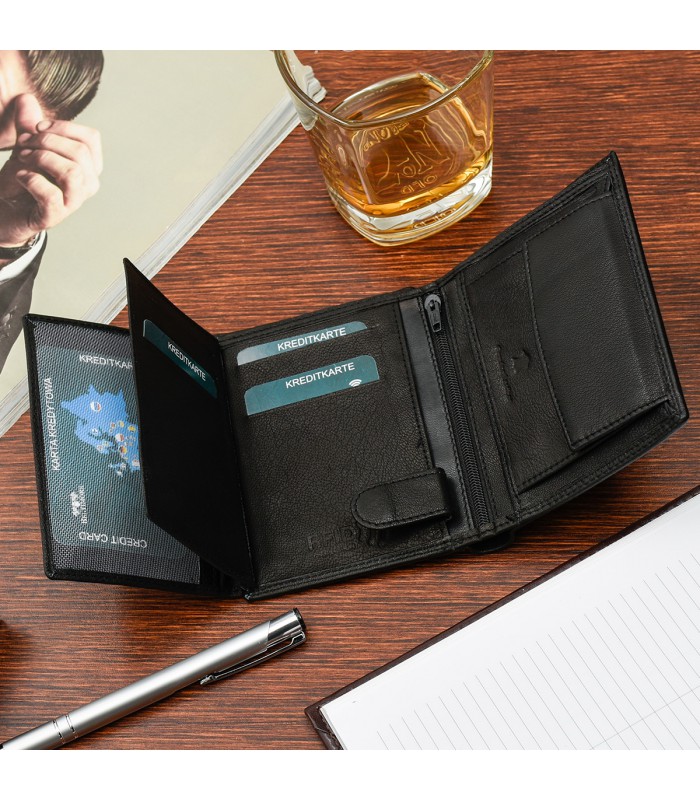 Męski portfel skórzany klasyczny RFiD czarny Beltimore K44