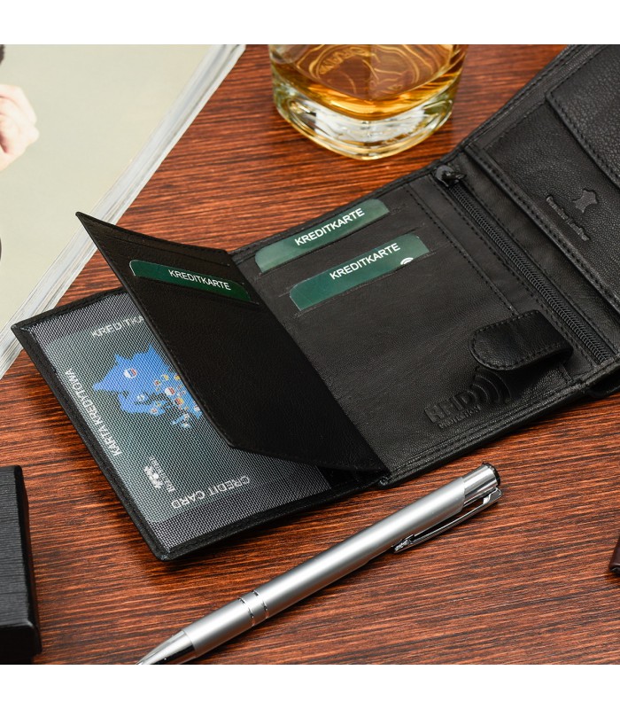 Męski portfel skórzany klasyczny RFiD czarny Beltimore K45